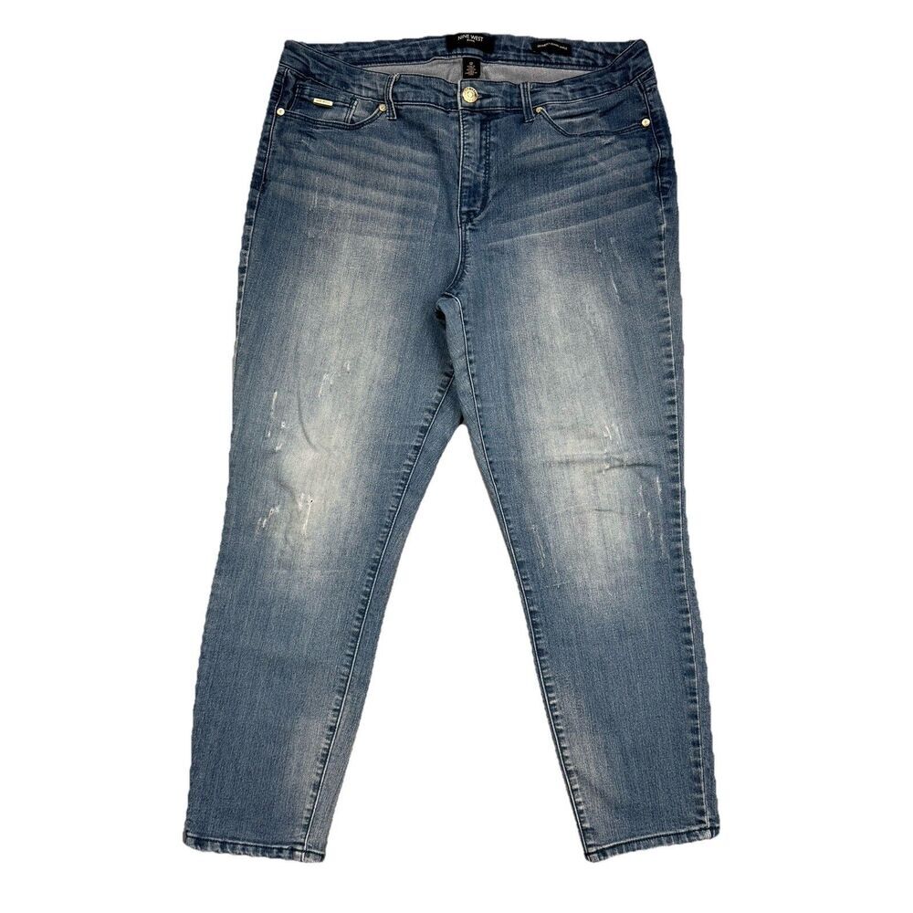 Nine West Gramercy Jeans Womens 12 Blue Skinny Ankle Distressed Measures 34 x 25